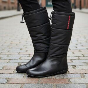 Prada All‑Weather Snow & Rain Boots — Black Leather + Nylon — Size 39 / US 8.5